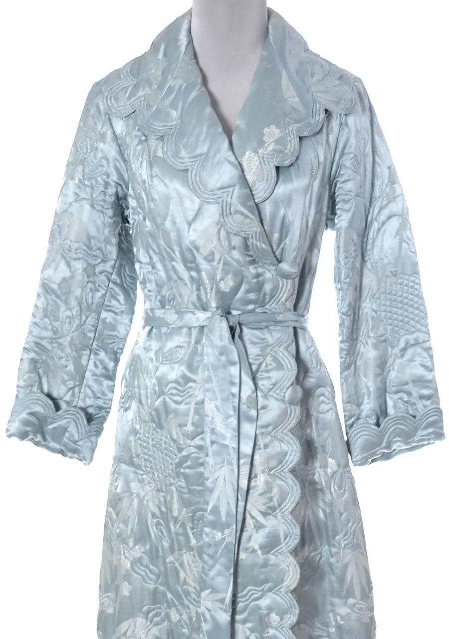 1930's Blue Silk Quilted Vintage Hostess Robe