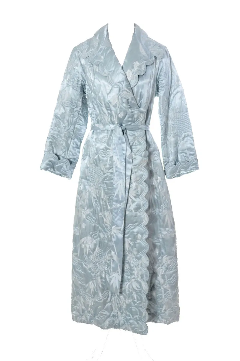 1930's Blue Silk Quilted Vintage Hostess Robe