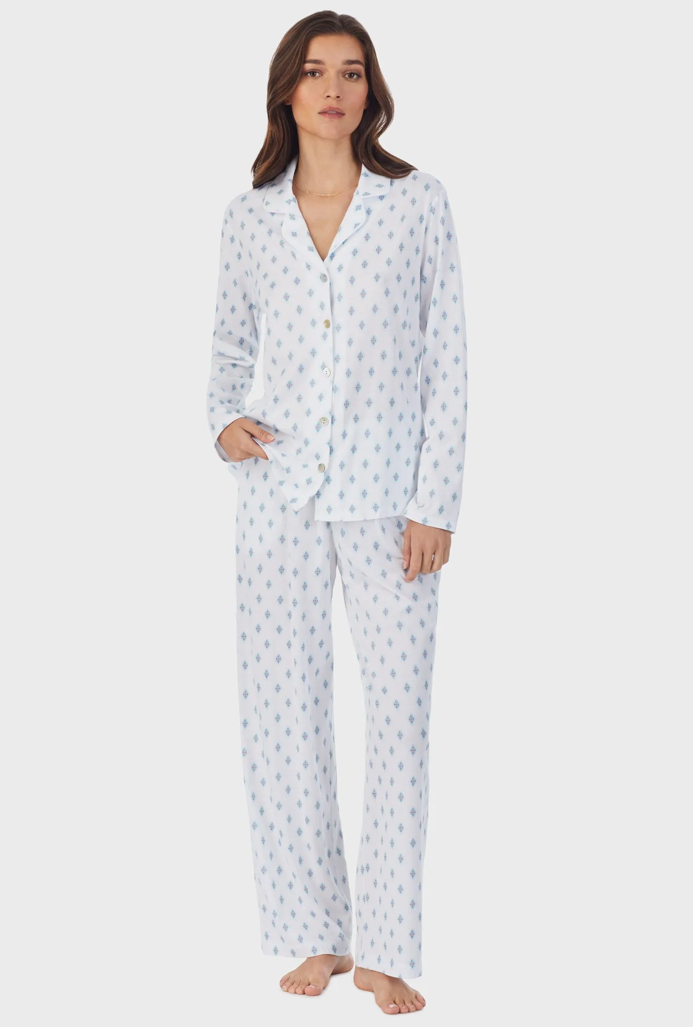 Aqua Geo Cotton Long Pajama Set