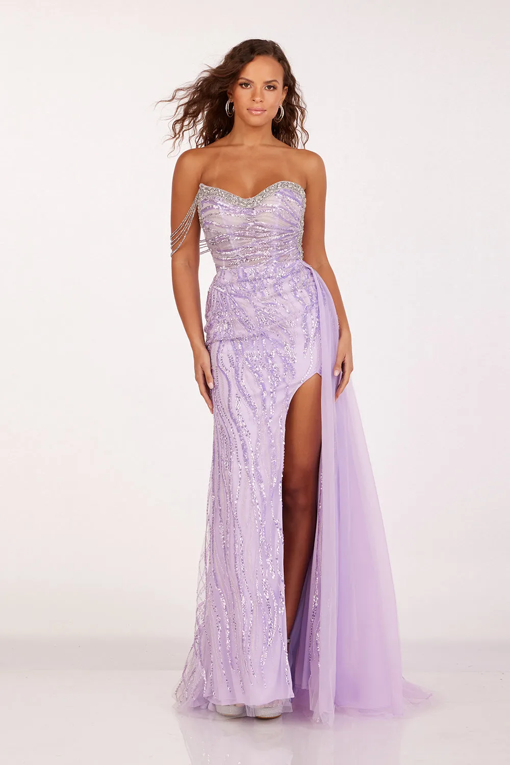 Beaded Off Shoulder Slit Gown by Lucci Lu 1330