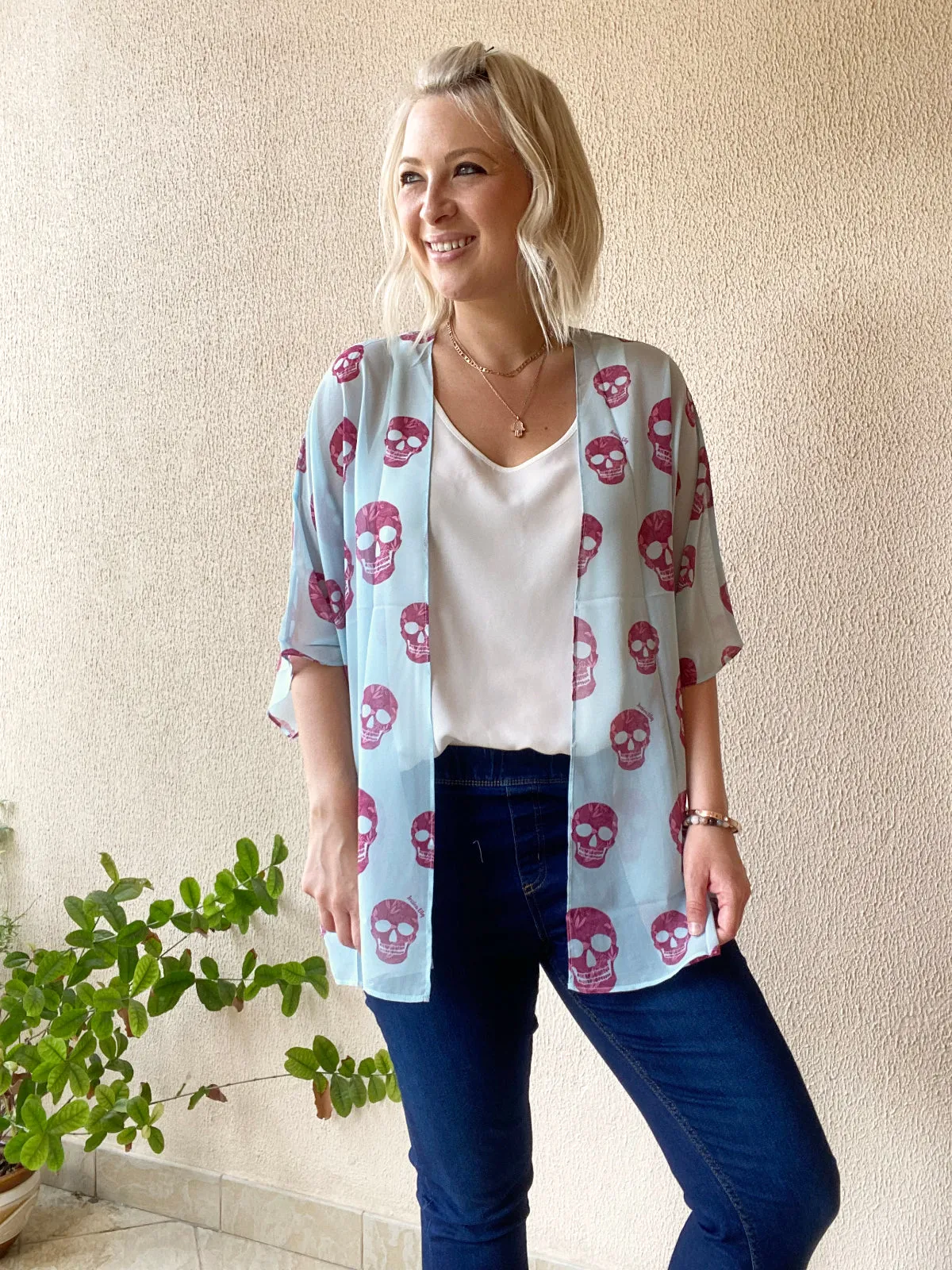 Blue and pink skulls Kimono - 3 lengths