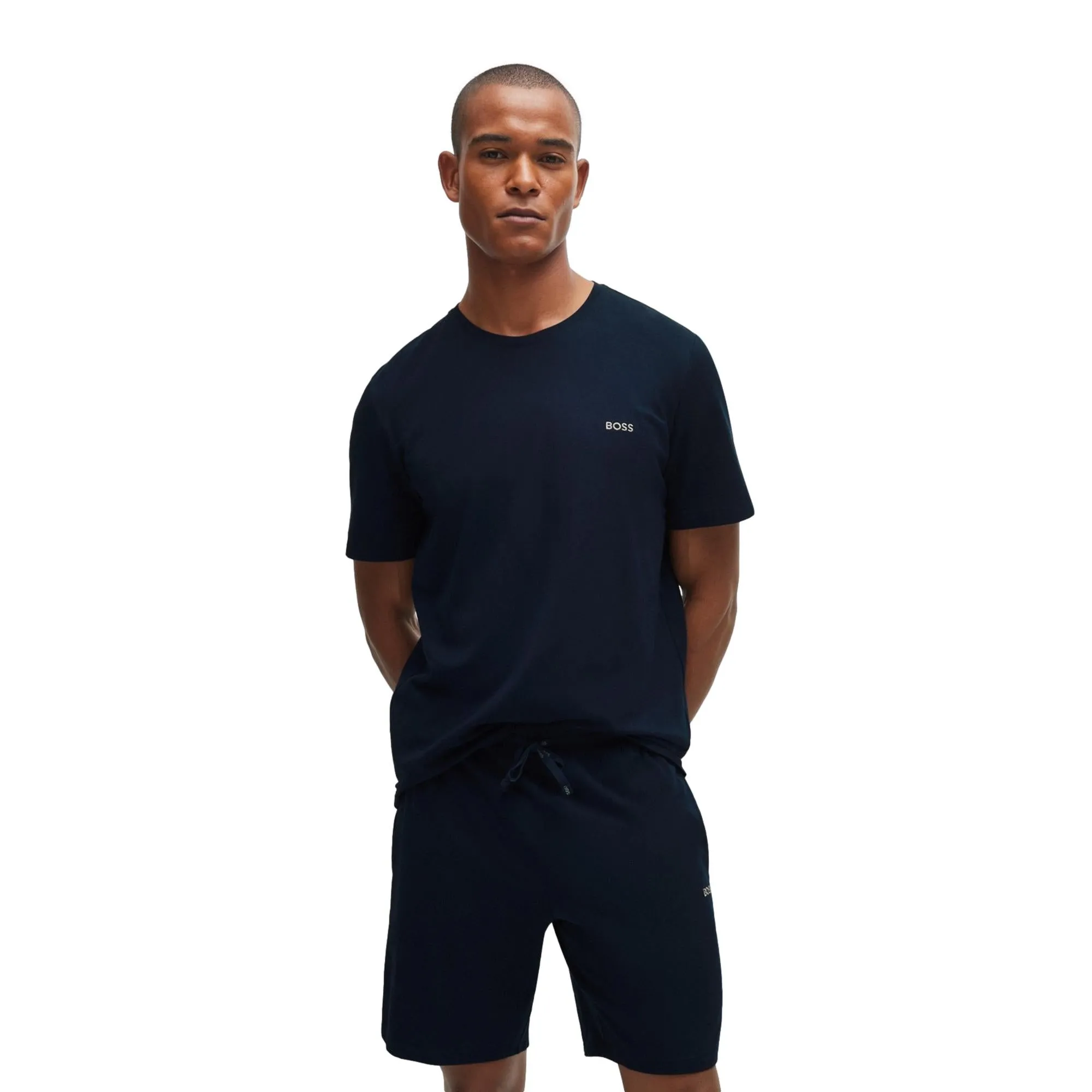 BOSS Men Mix & Match Stretch-Cotton Regular Fit T-Shirt With Logo Detail - Dark Blue