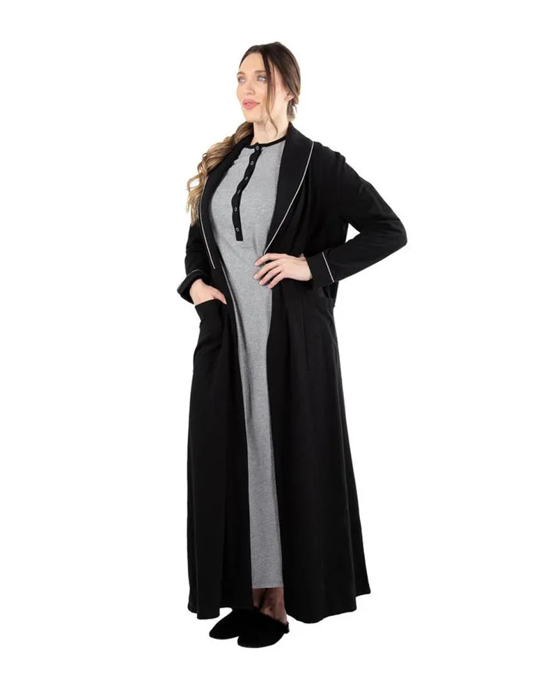 CRX04454 Black Quilted Cotton Wrap Robe