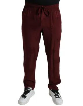 Dolce & Gabbana Maroon Crown Pattern Silk Pajama Pants