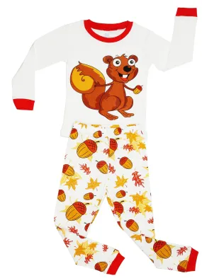 Elowel Girls Chipmunk 2 Piece Kids Childrens Pajama Set 100% Cotton (6M-8Y)