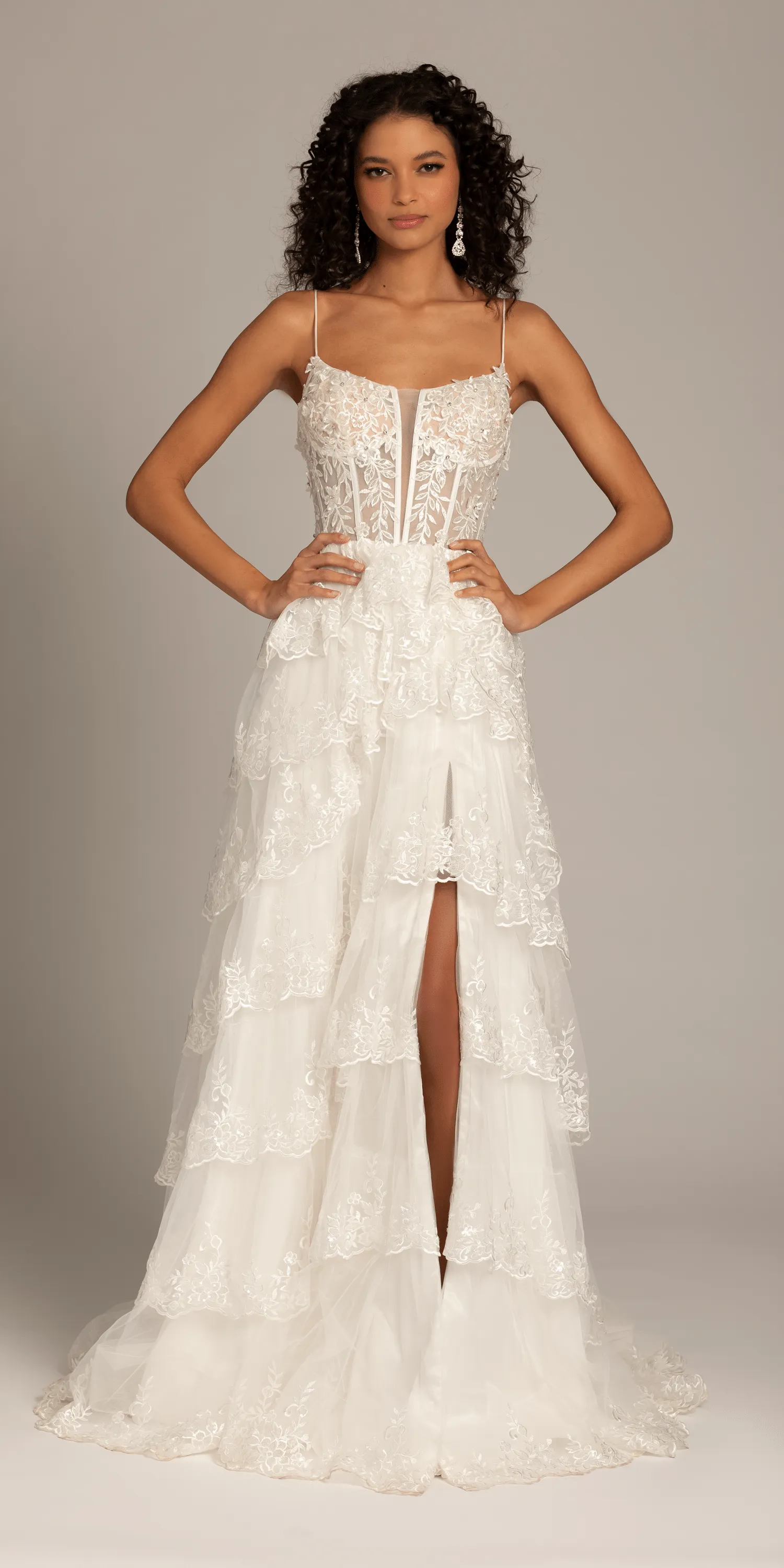 Embellished Corset Tiered Tulle Dress with Side Slit