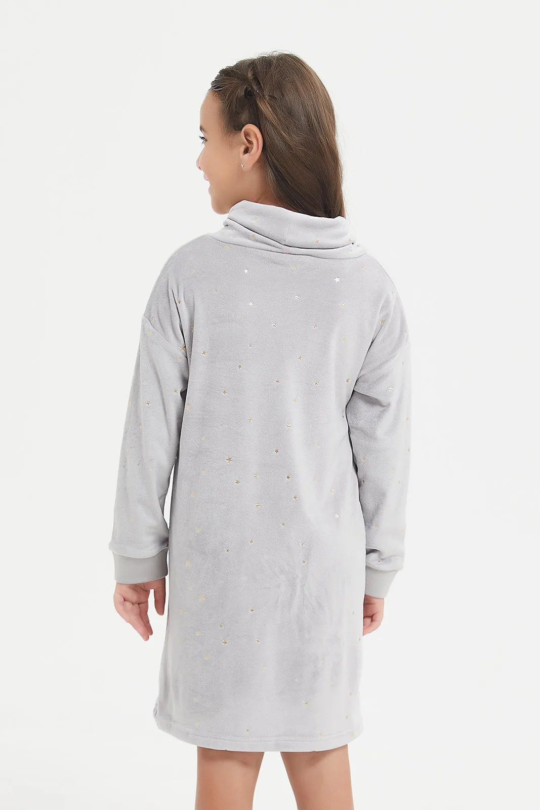 Girls Grey Printed Fleece Nightshirt