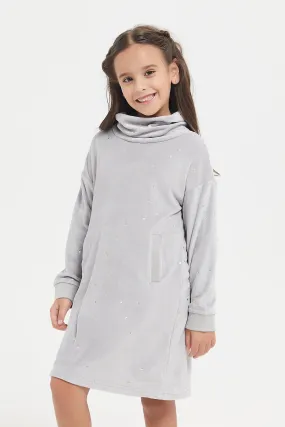 Girls Grey Printed Fleece Nightshirt