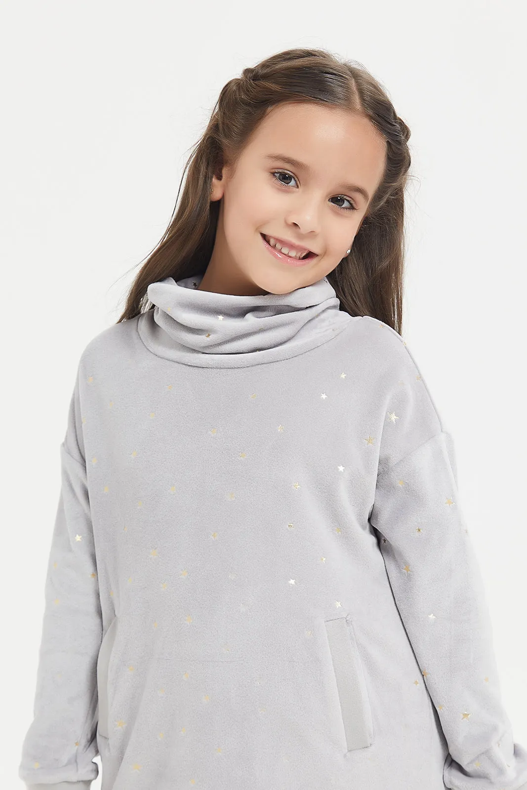 Girls Grey Printed Fleece Nightshirt