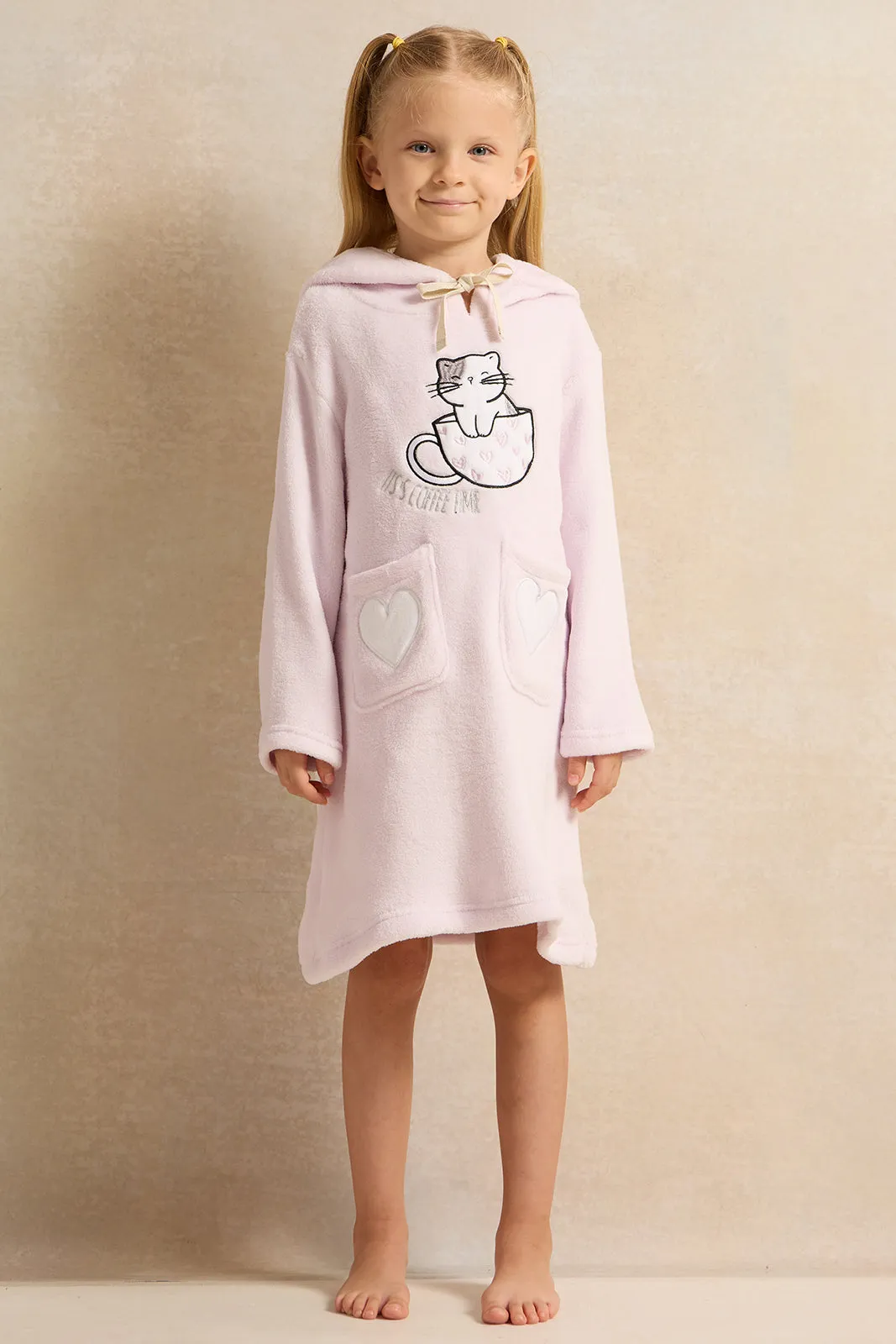 Girls Pink Printed Hooded Nightshirt