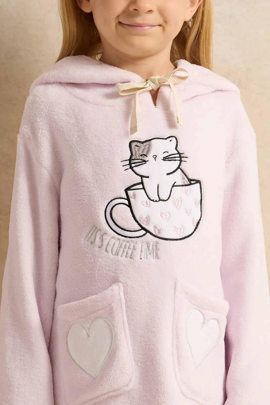 Girls Pink Printed Hooded Nightshirt