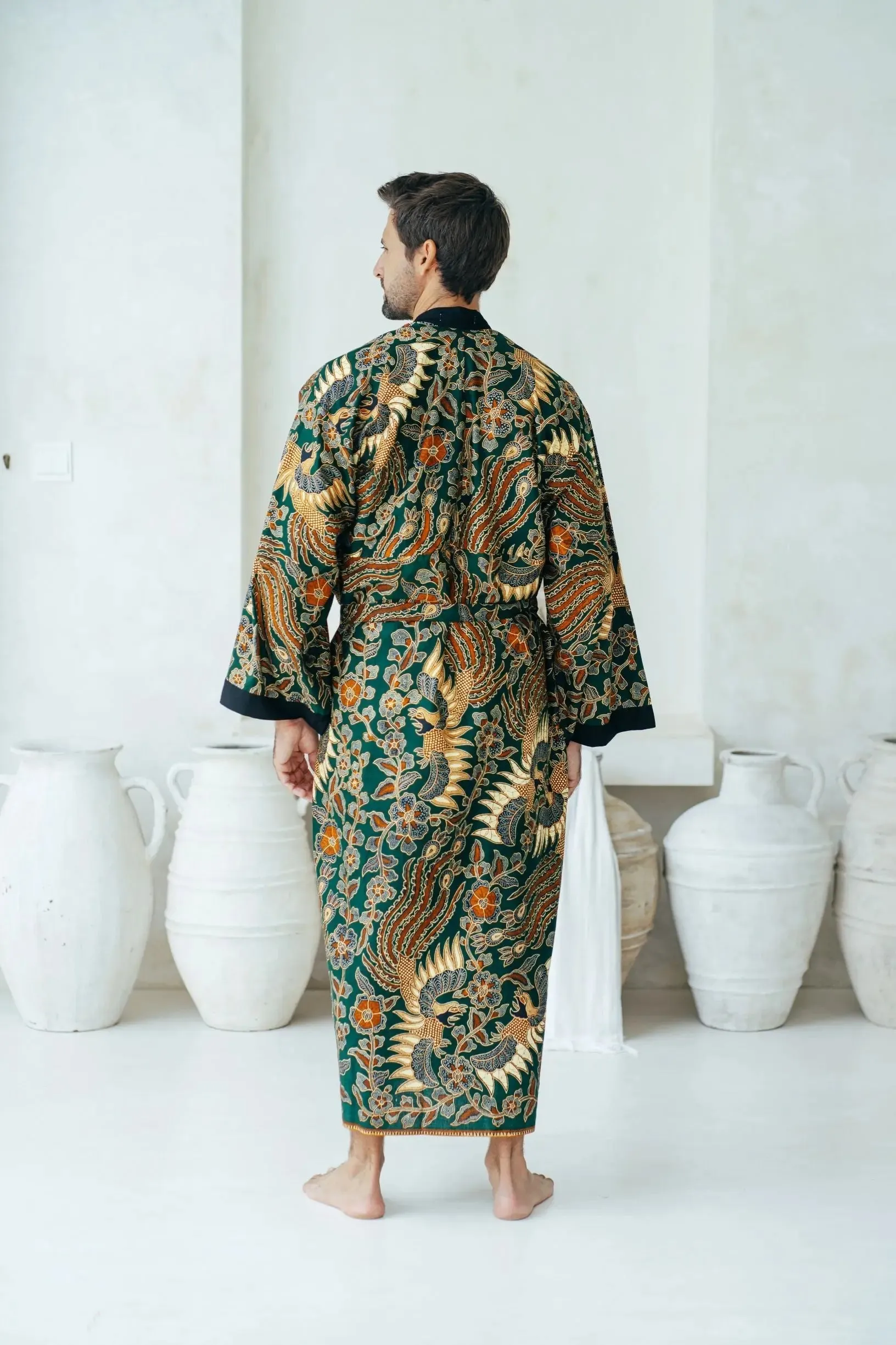 Green Men's Full Length Batik Robe