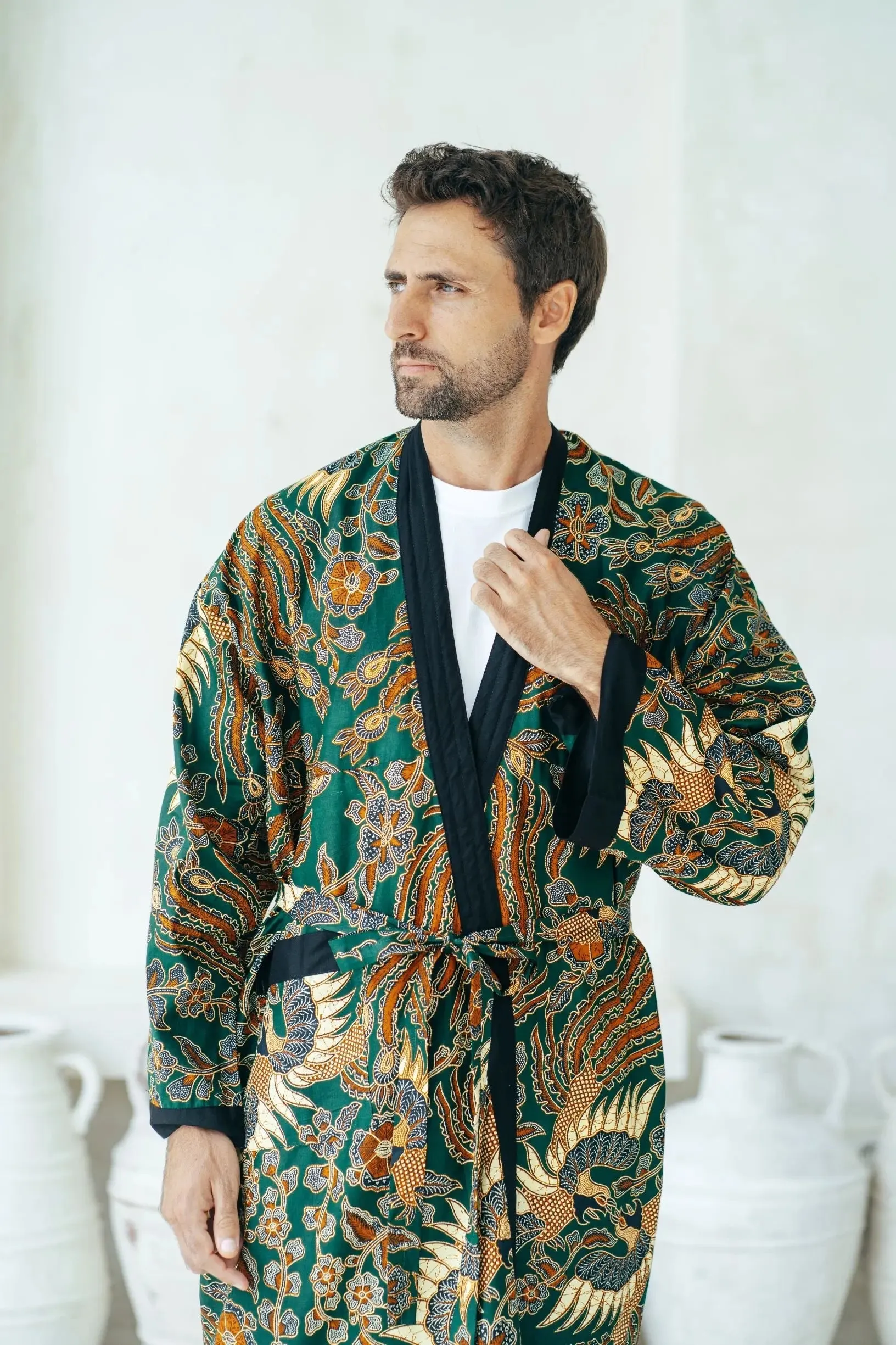 Green Men's Full Length Batik Robe