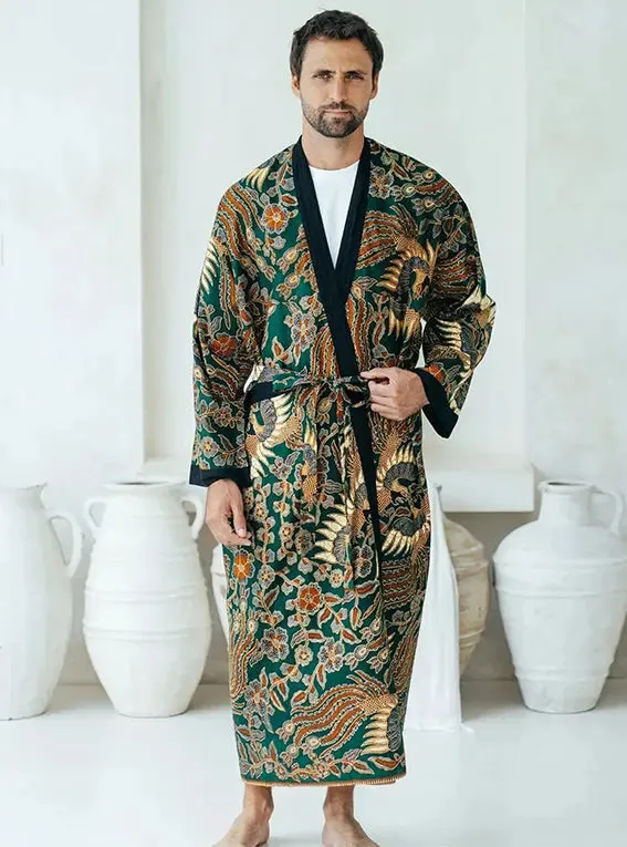 Green Men's Full Length Batik Robe