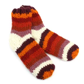 Hand Knitted Wool Ankle Socks - Stripe Rust