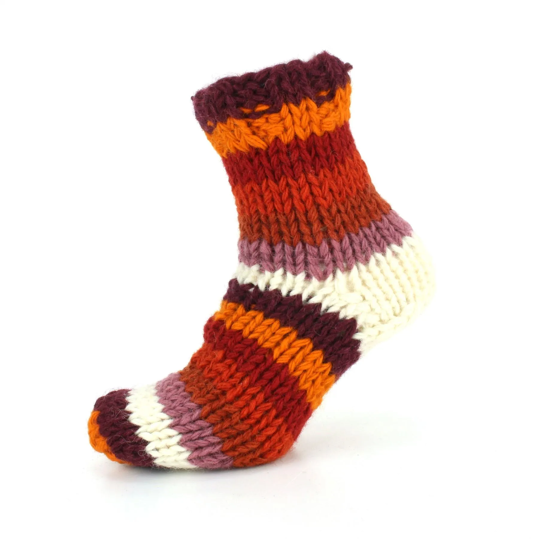 Hand Knitted Wool Ankle Socks - Stripe Rust