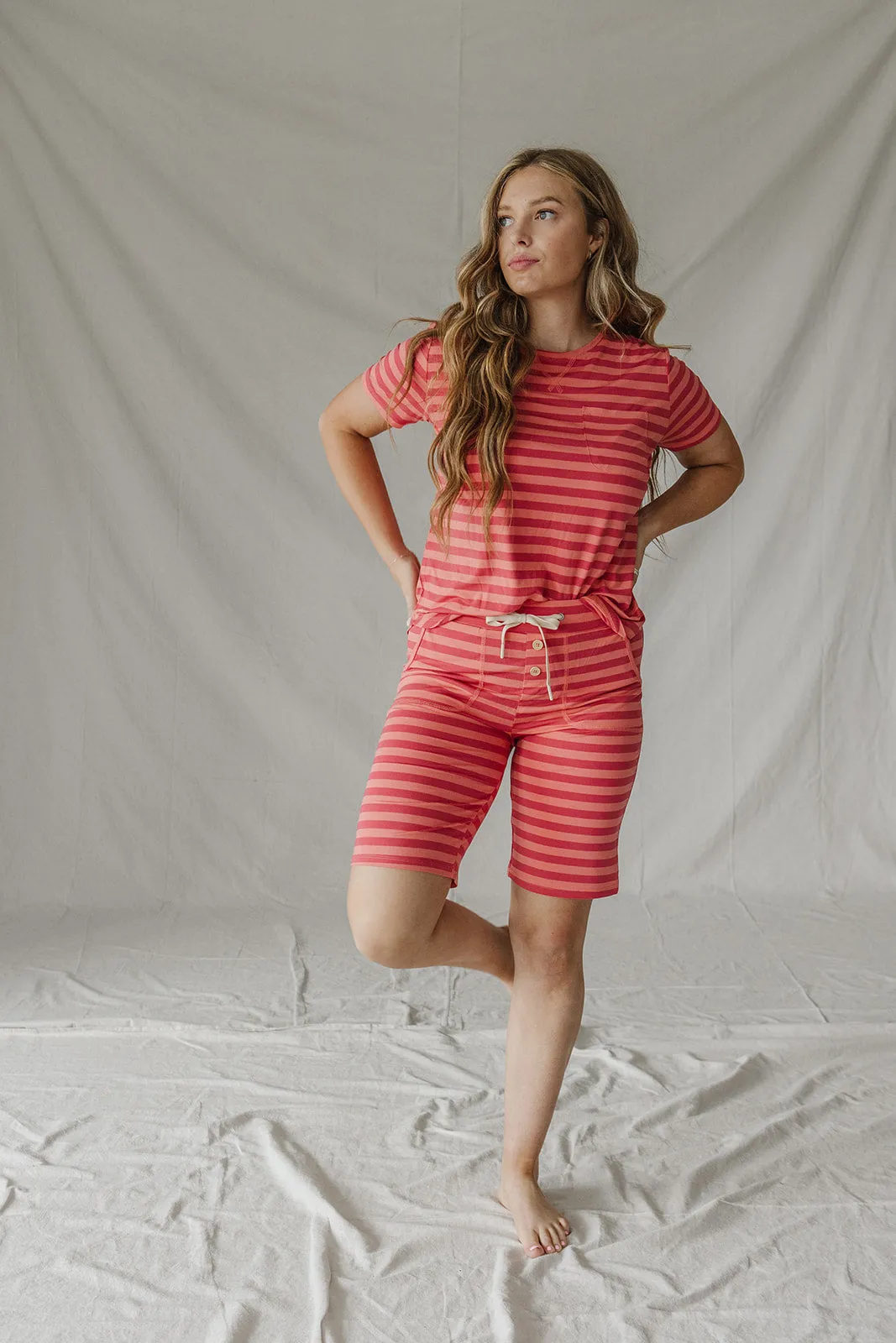 JAM SHORTS SET | Coral & Winterberry Stripe