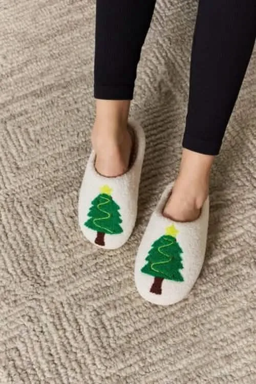 Joyful Christmas Tree Plush Slippers