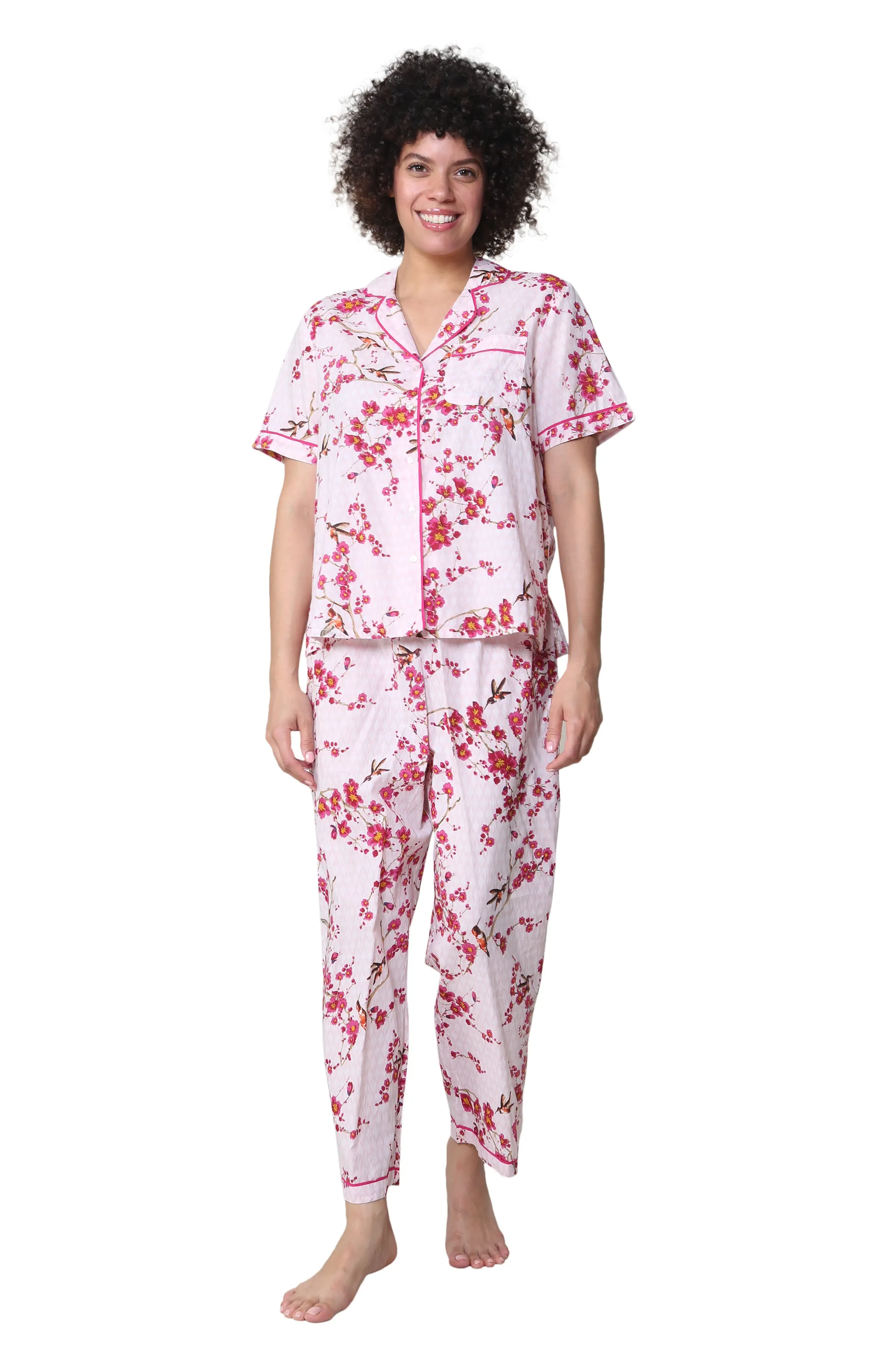 La Cera Cherry Blossom Floral Cotton Pajama Set