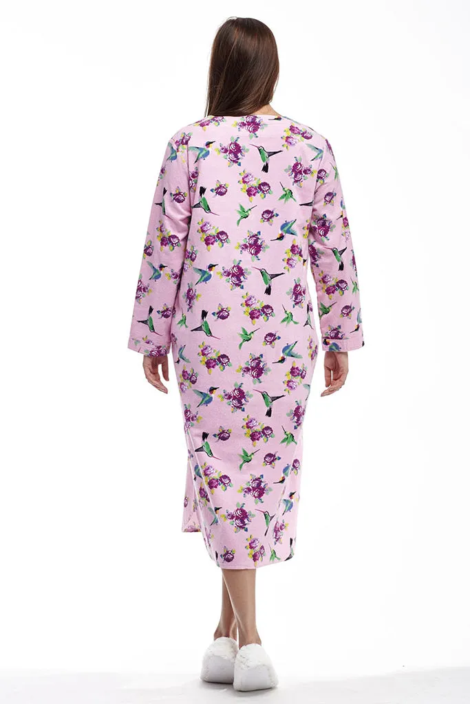 La Cera Hummingbird Print Night Shirt