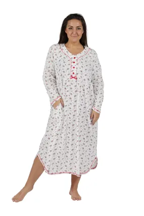 La Cera Plus Size 100% Cotton Knit Mistletoe Print Nightshirt