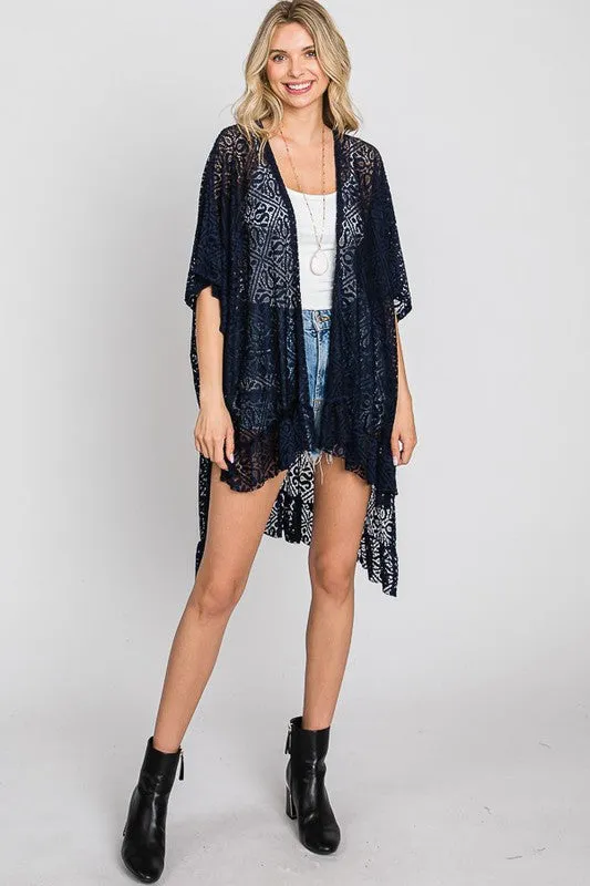 LACE OVER SIZE RUFFLE KIMONO