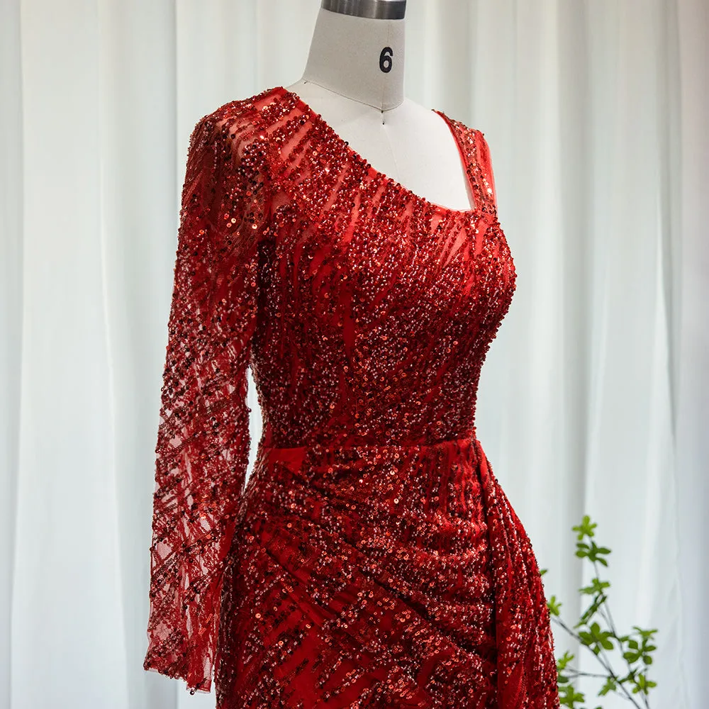 Luxury Beaded Cream Wine Red Evening Dress with Overskirt SS128