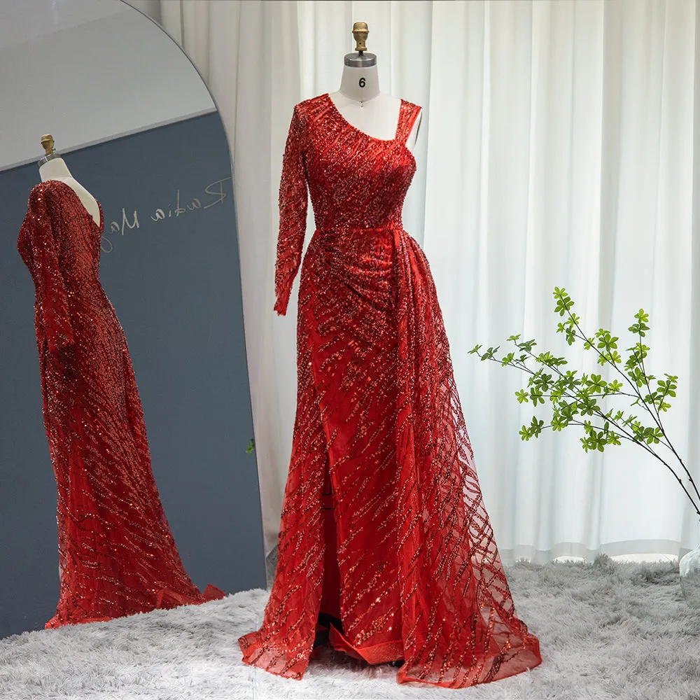 Luxury Beaded Cream Wine Red Evening Dress with Overskirt SS128