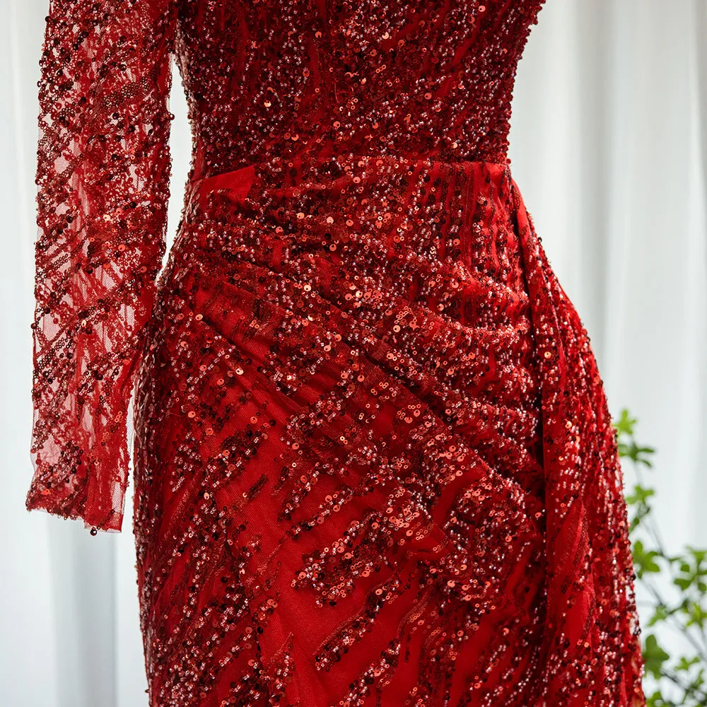 Luxury Beaded Cream Wine Red Evening Dress with Overskirt SS128