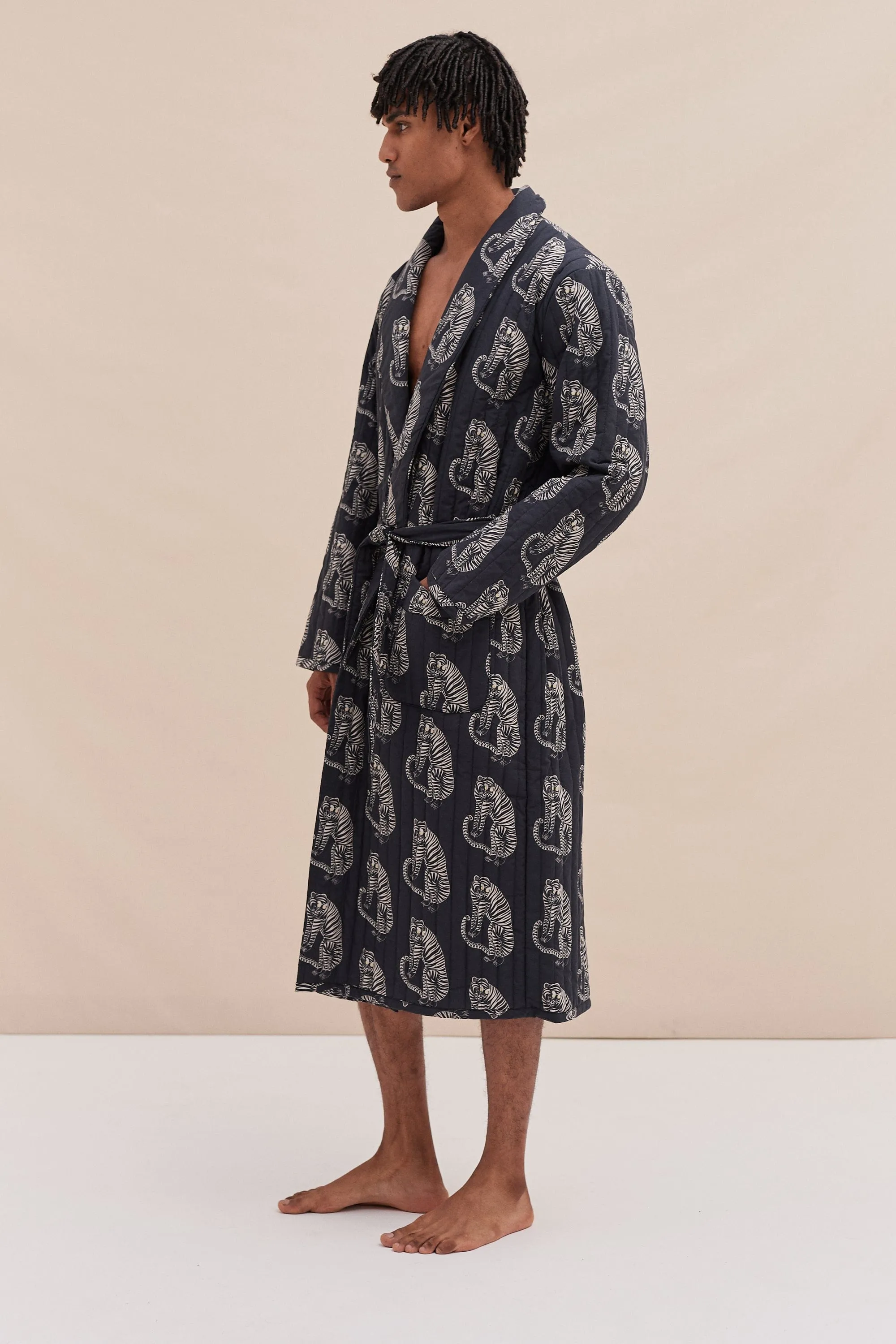 Men’s Quilted Robe Sansindo Tiger Print Black/Cream