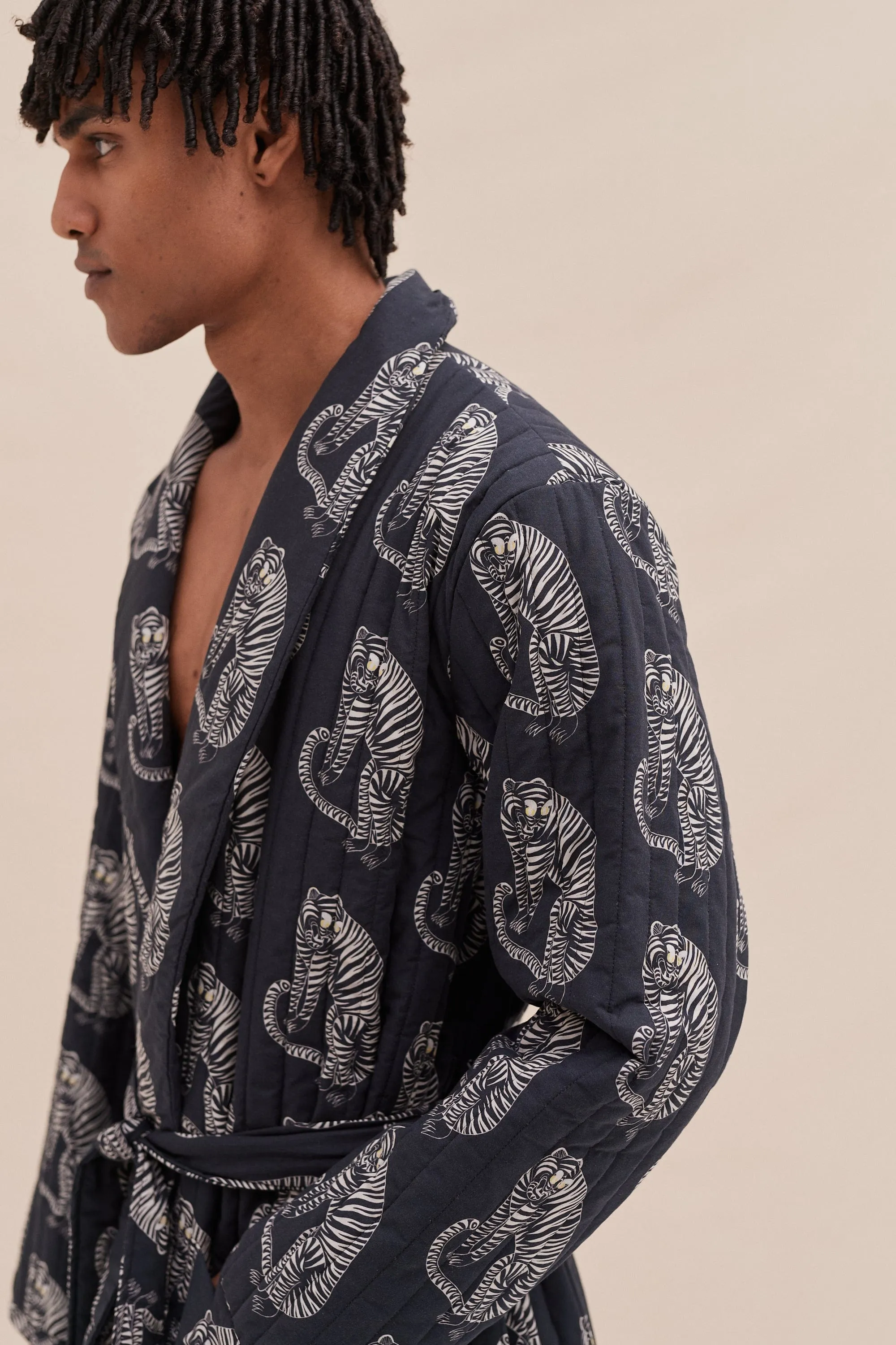 Men’s Quilted Robe Sansindo Tiger Print Black/Cream