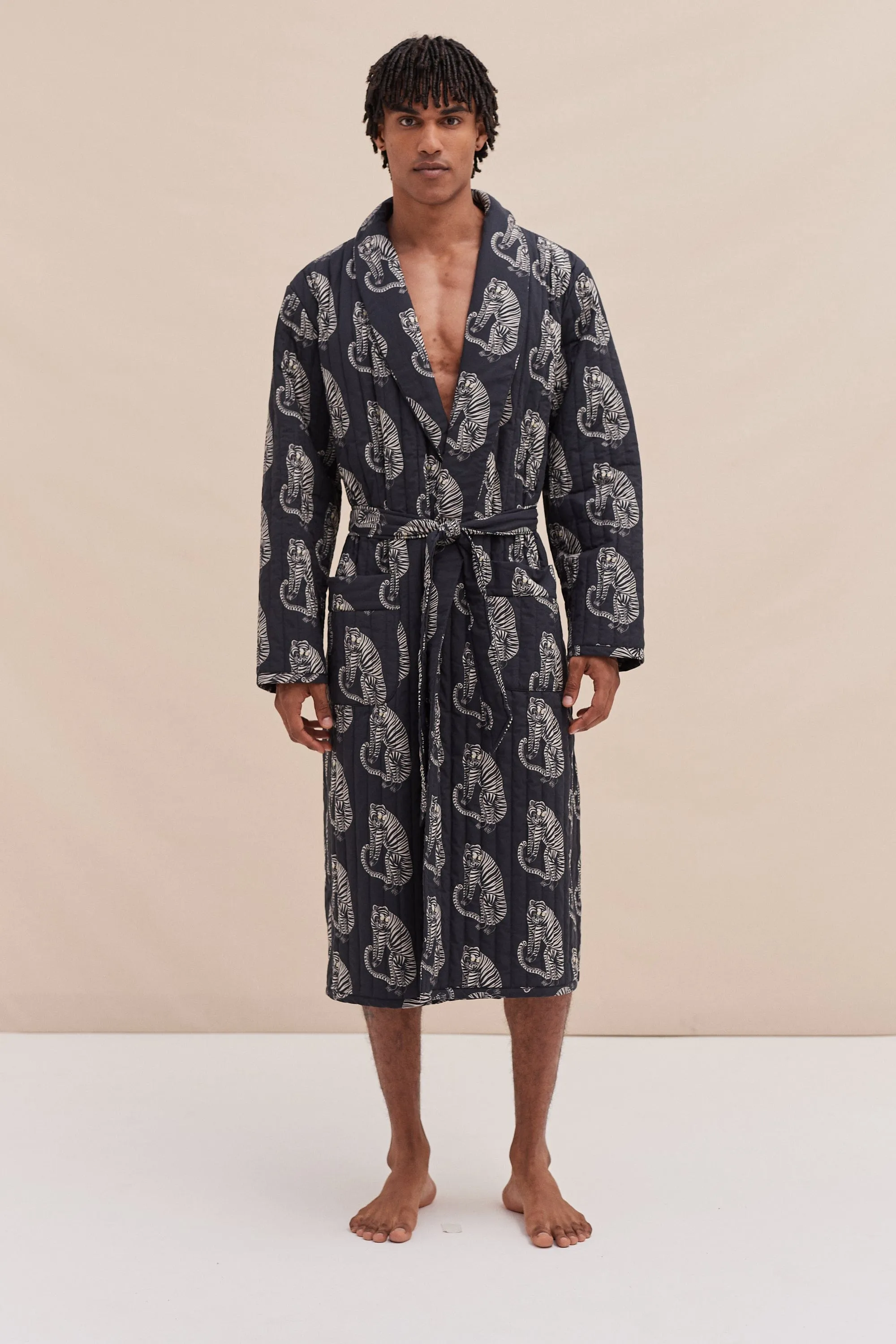 Men’s Quilted Robe Sansindo Tiger Print Black/Cream