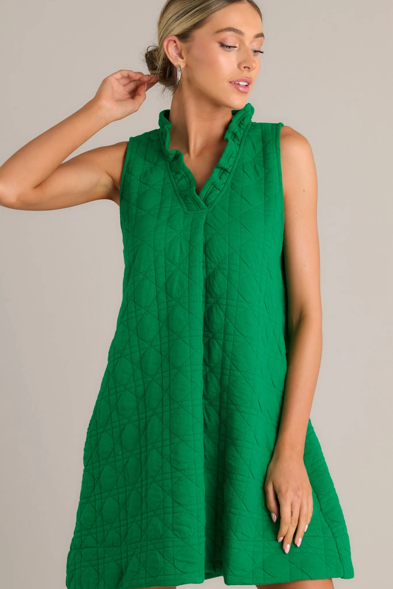 Mystic Jewels Kelly Green Quilted Mini Dress