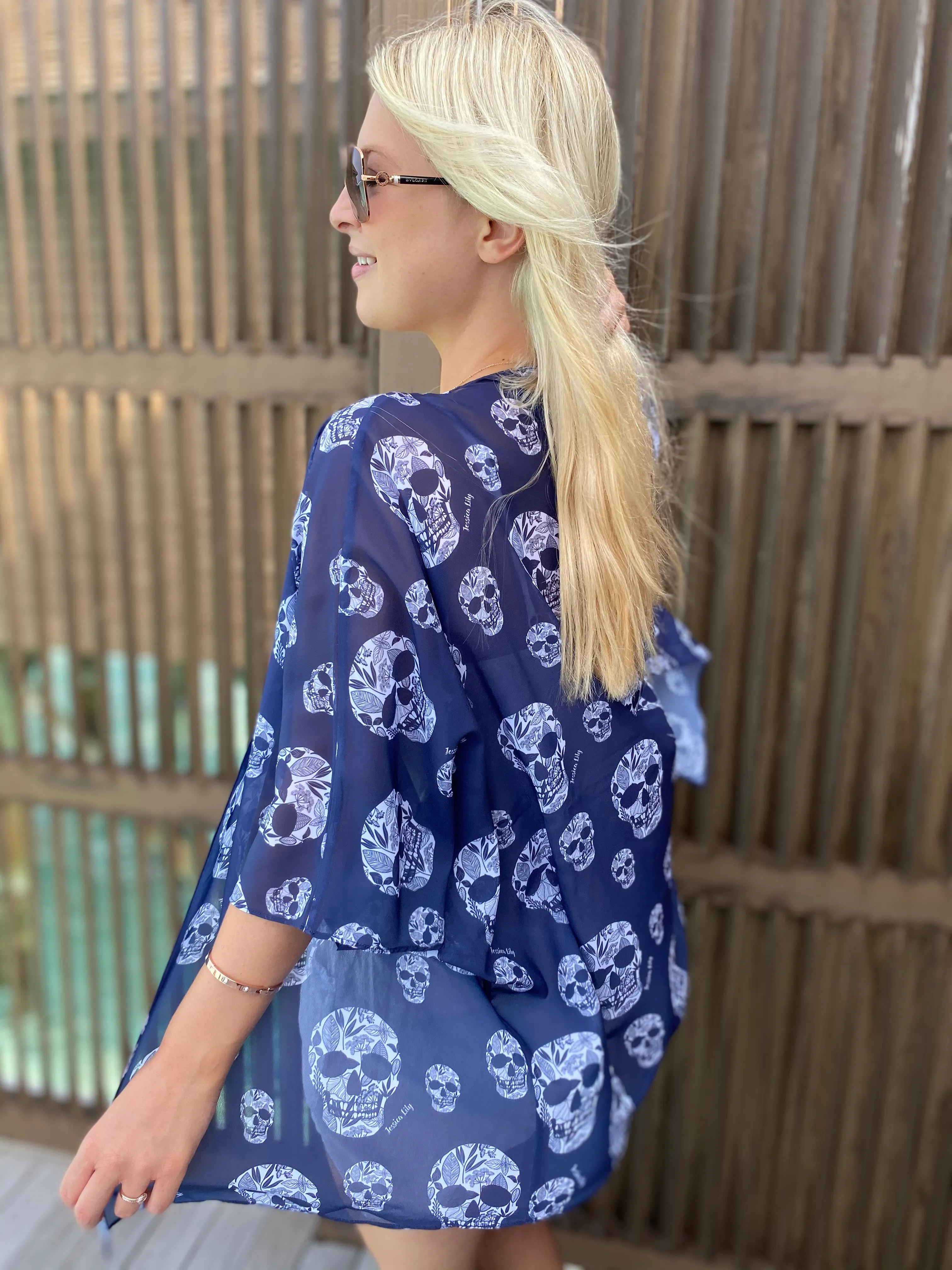 Navy and white skull Kimono – 2 Lengths