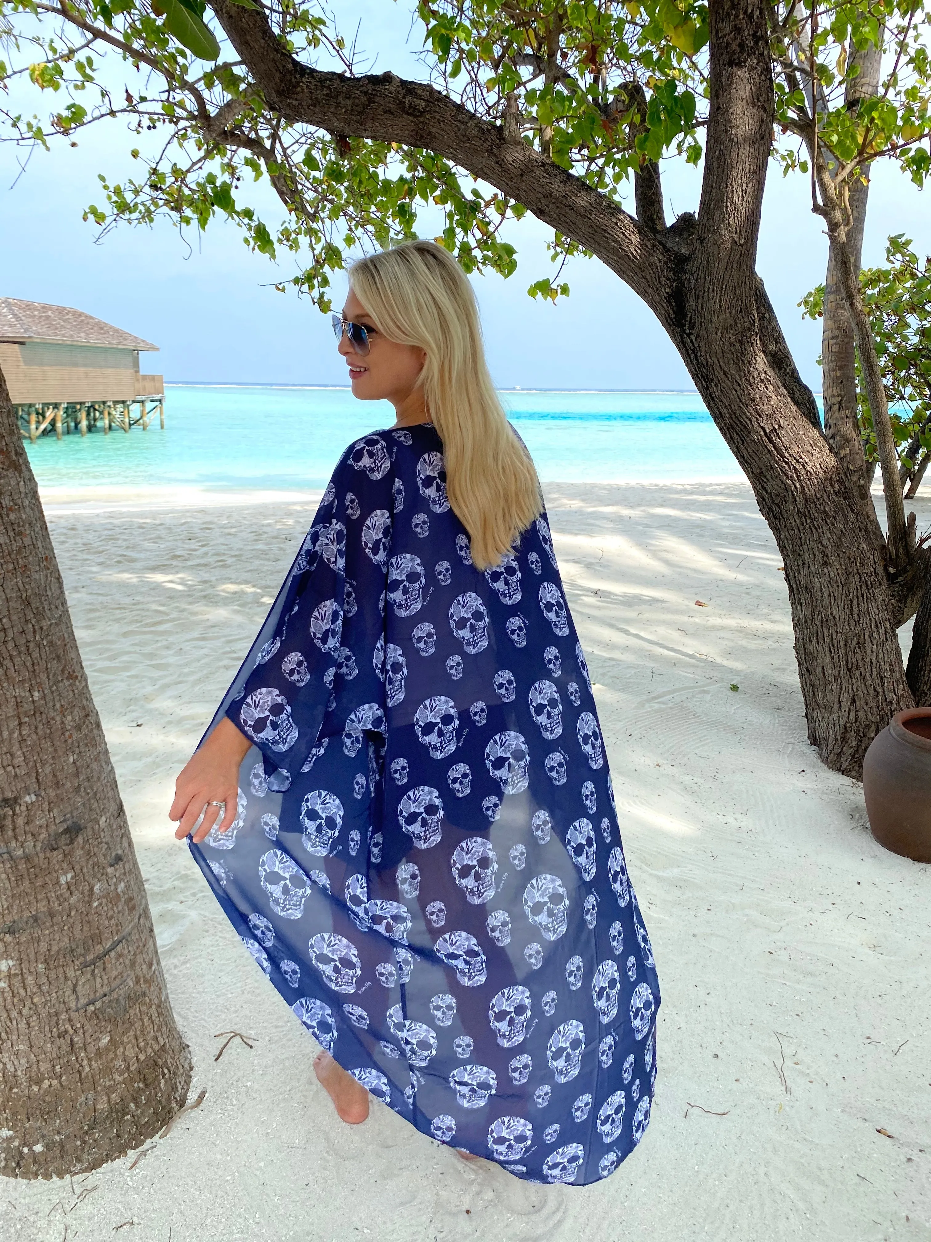 Navy and white skull Kimono – 2 Lengths