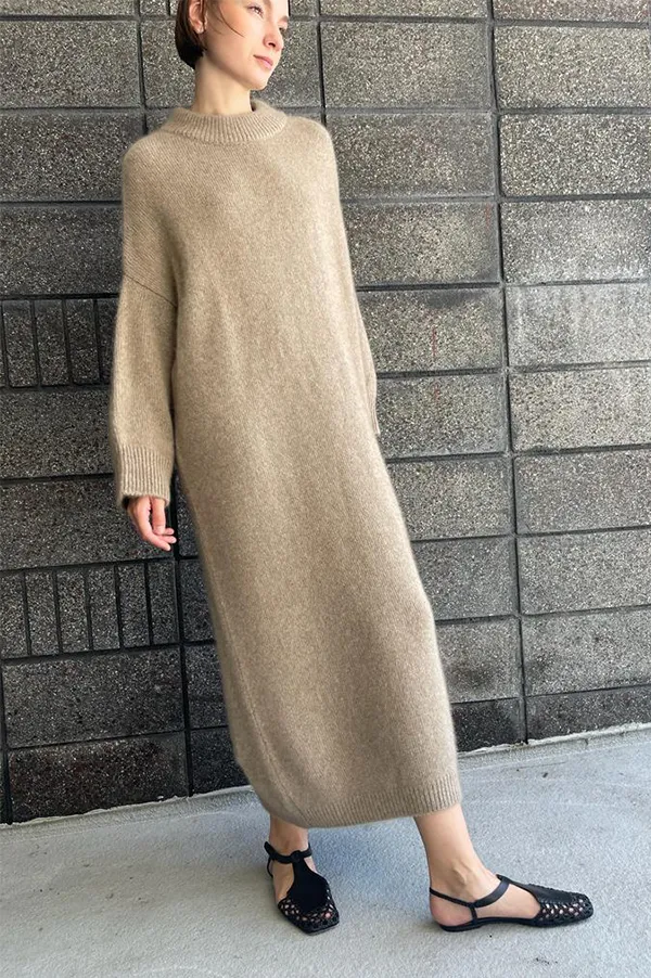 Oversized Round Neck Dress in Tortora