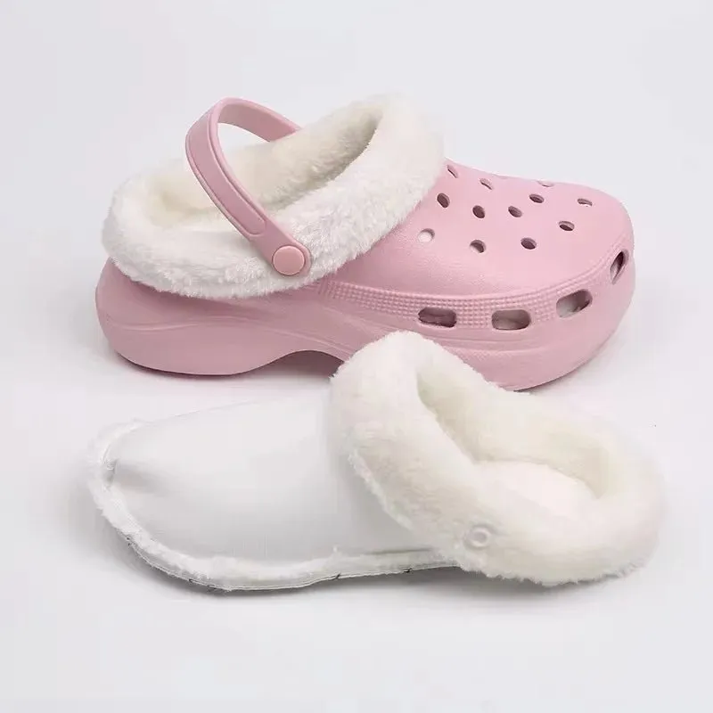 Plush Covers for Crocs Winter Slippers – Detachable Velvet Lining, Fluffy Warmth, and Soft Cotton Comfort for Chilly Days