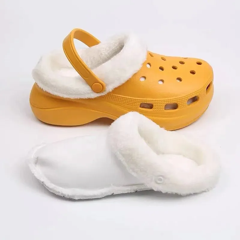 Plush Covers for Crocs Winter Slippers – Detachable Velvet Lining, Fluffy Warmth, and Soft Cotton Comfort for Chilly Days