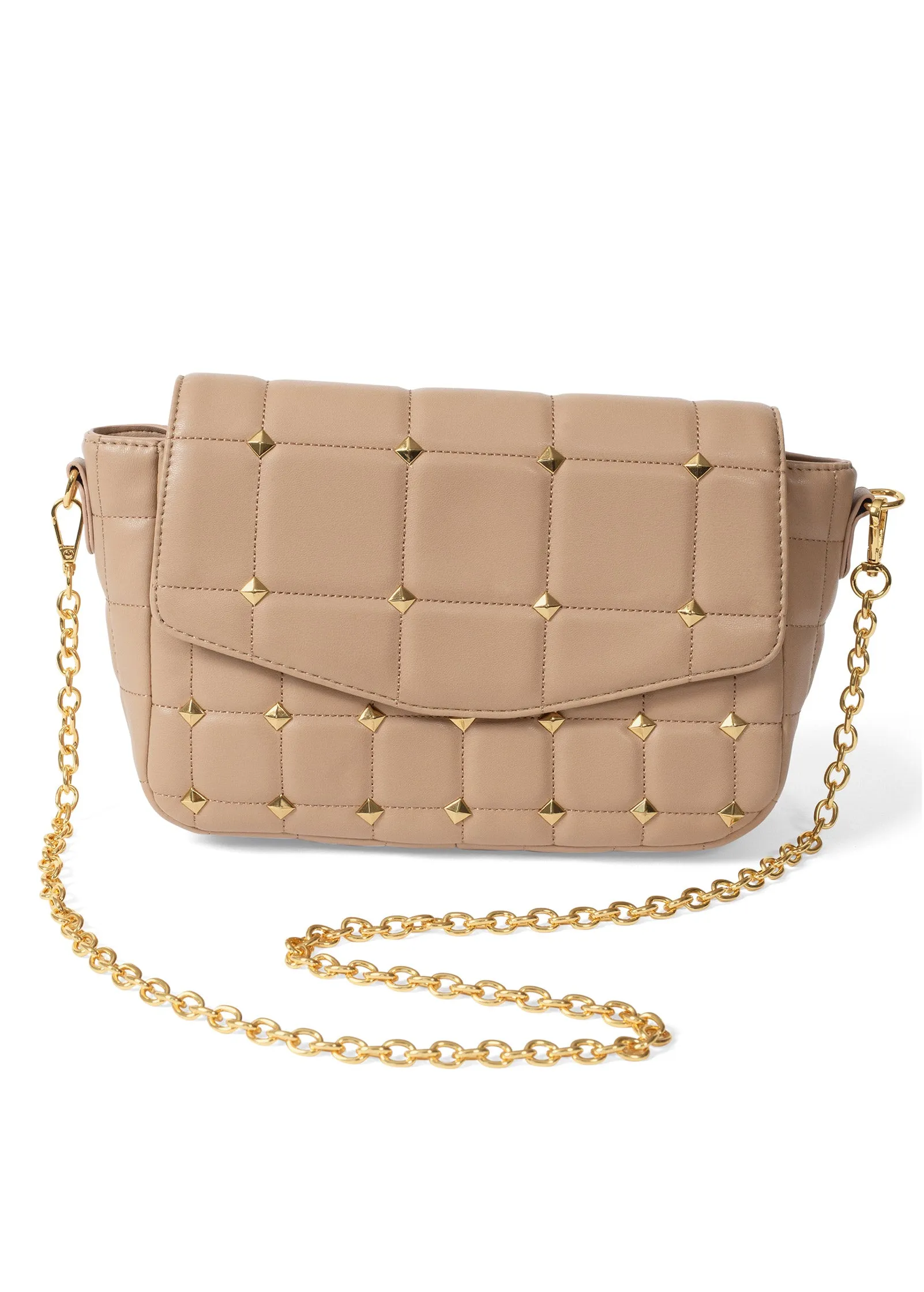 Quilted Chain Handbag - Light Brown