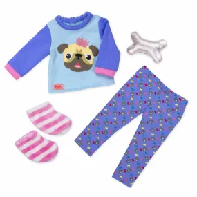 Regular Pajama Outfit for 18" Dolls - Pug-jama Party