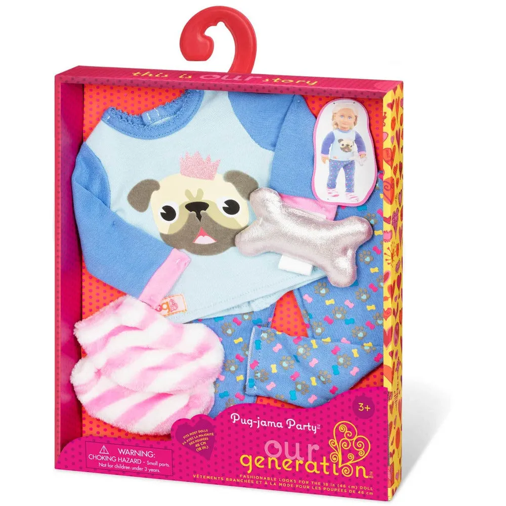 Regular Pajama Outfit for 18" Dolls - Pug-jama Party