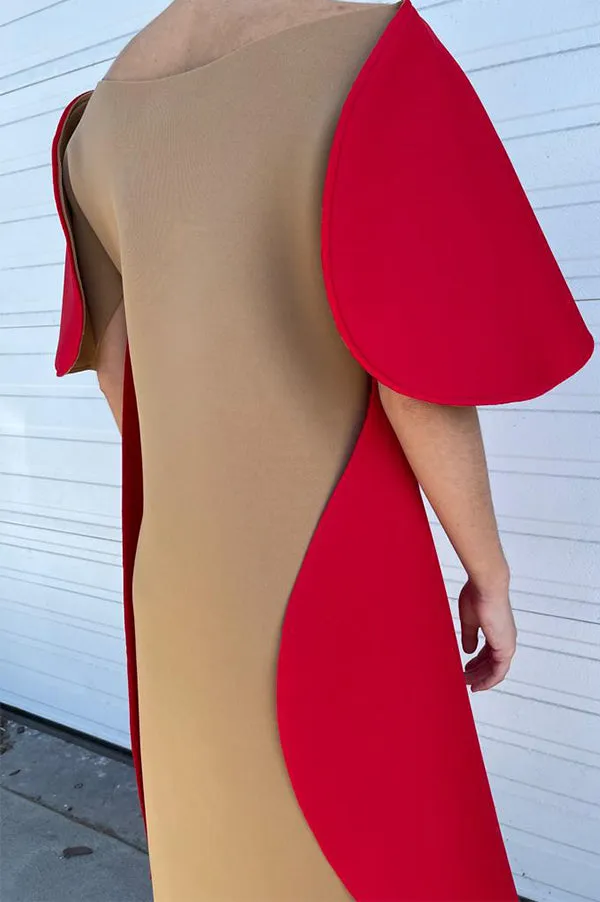 Reversible Scallop Dress in Red/Camel