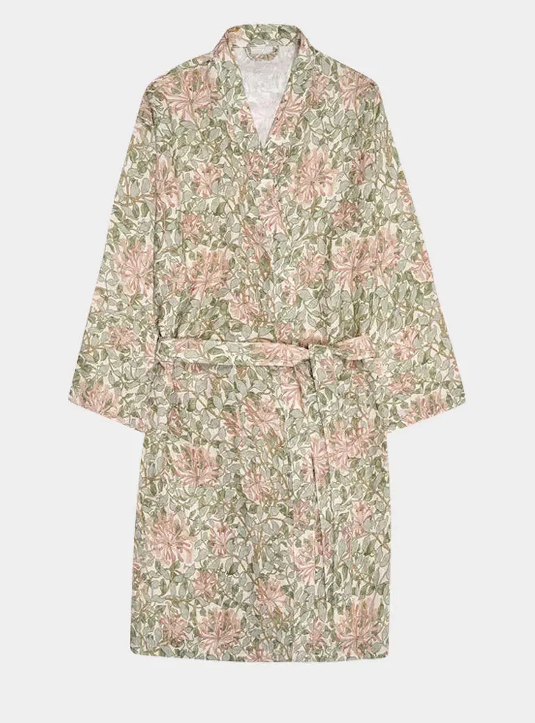 Soft Sage Honeysuckle Linen Robe