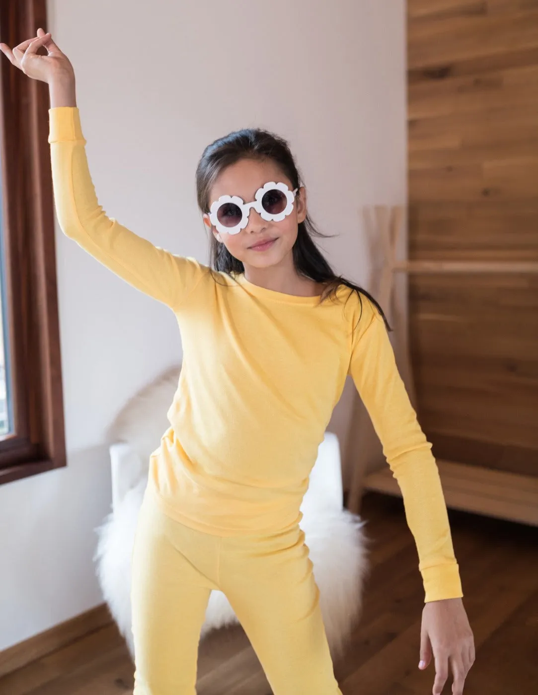 Solid Color Yellow Matching Family Pajama Set