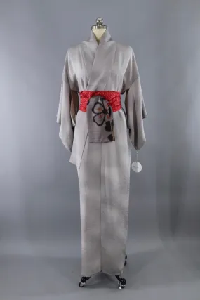 Vintage Silk Kimono Robe / Grey and White Ombre