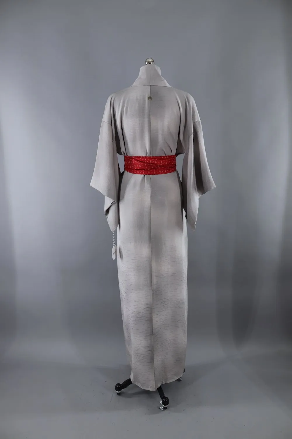 Vintage Silk Kimono Robe / Grey and White Ombre