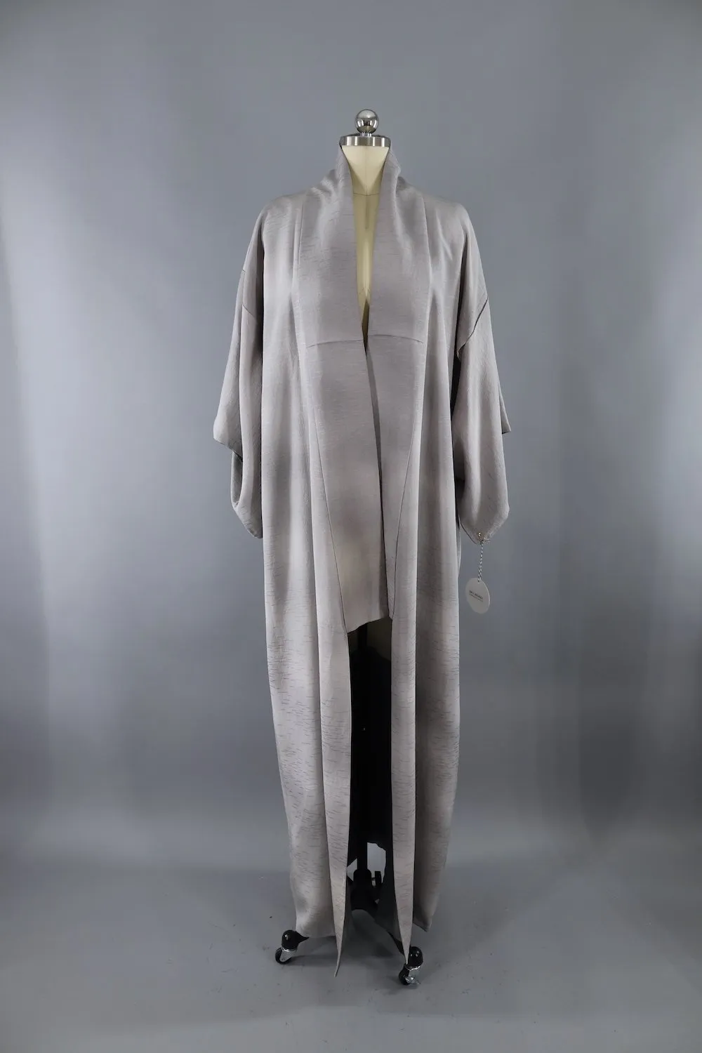 Vintage Silk Kimono Robe / Grey and White Ombre