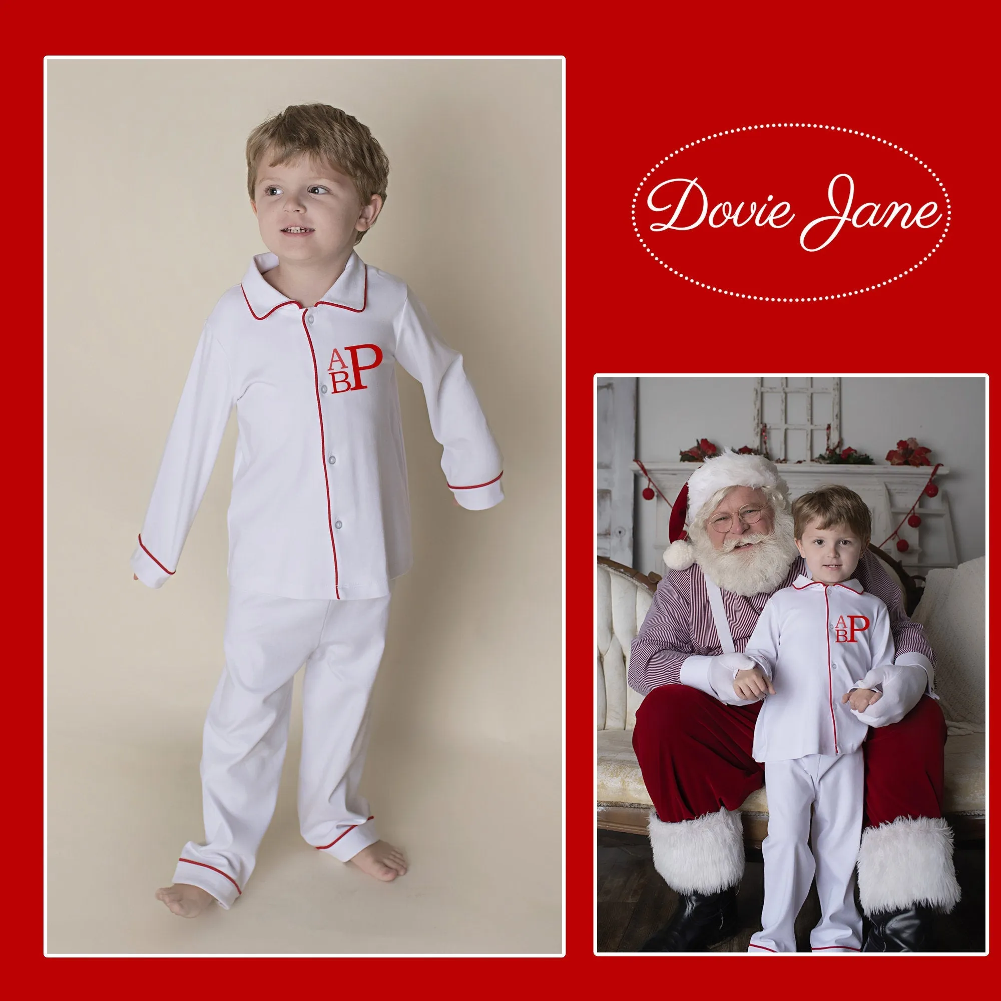 WHITE CHRISTMAS BOY PANTS SET PERSONALIZED MONOGRAM