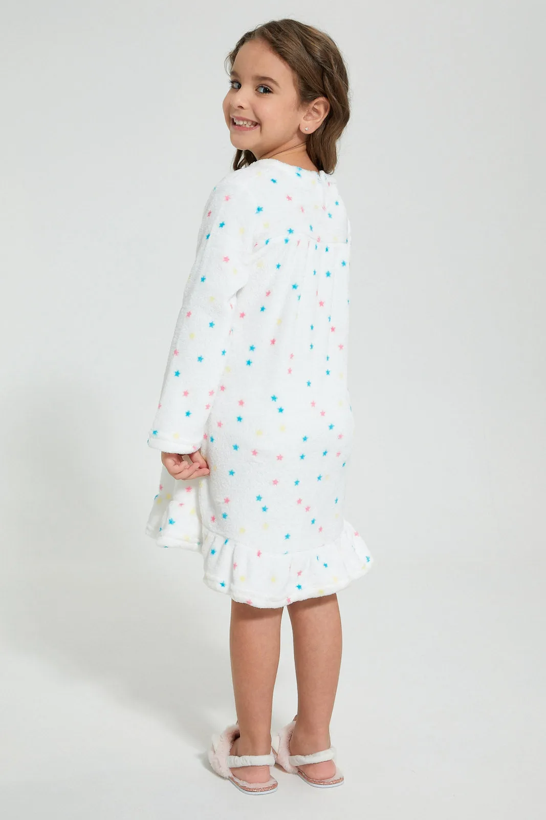 White Flannel Fleece Printed Nightshirt