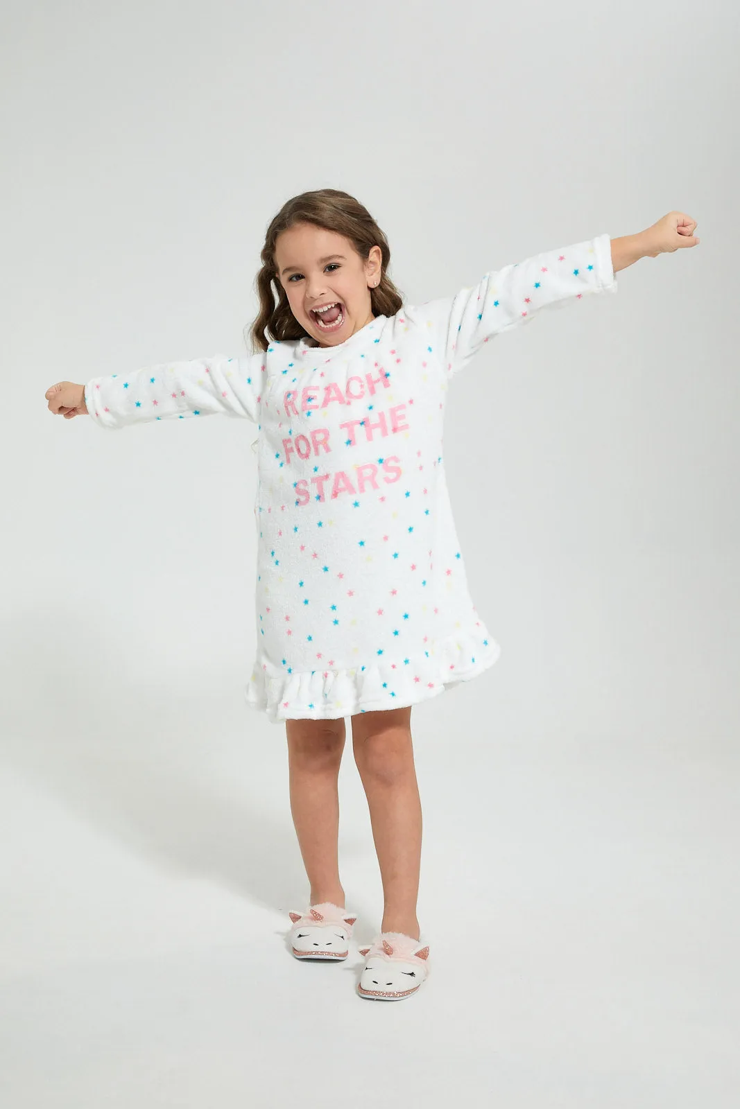 White Flannel Fleece Printed Nightshirt